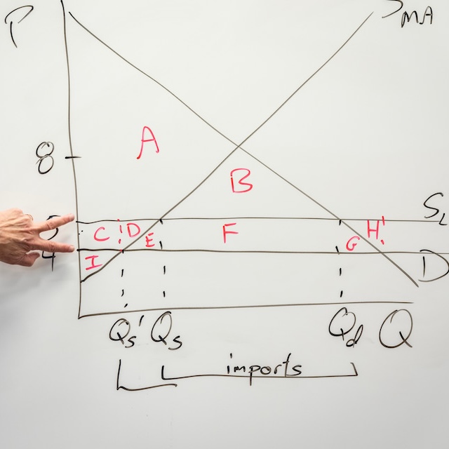 Hand points to graph on white board