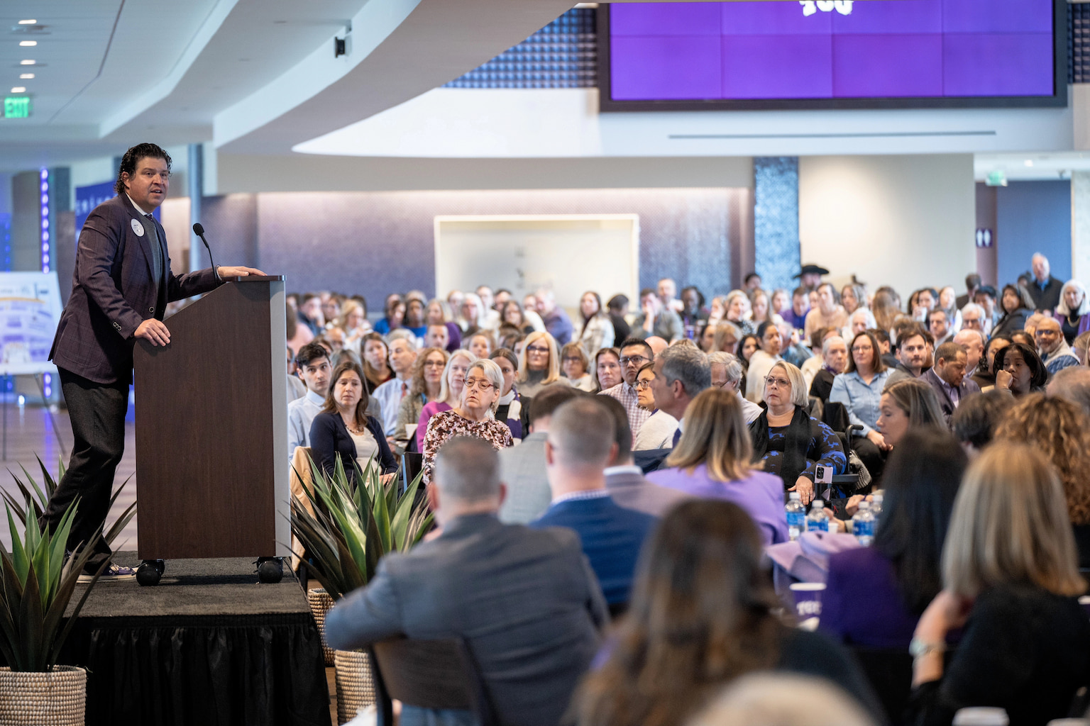 Chancellor Pullin speaking to crowd at event