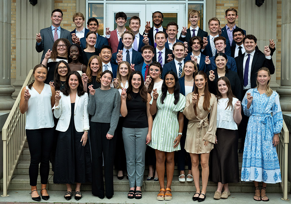 2025 Chancellor's Scholars gathered on the steps of The Harrison administrative building