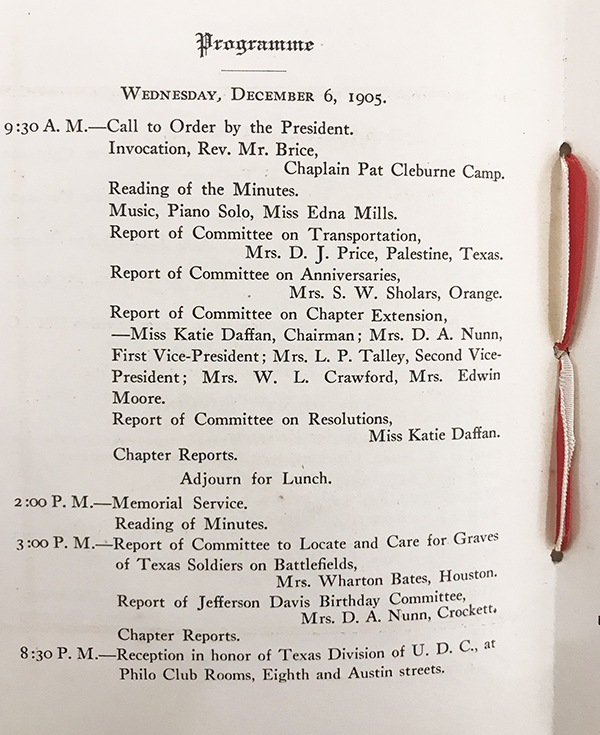 page 2 of Daughters of the Confederacy program